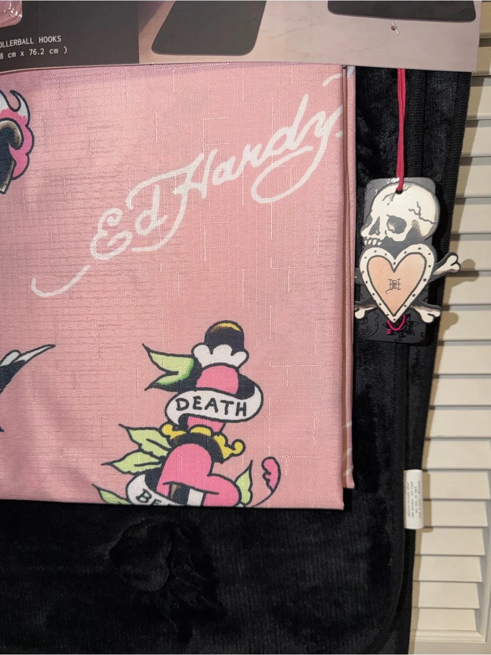 Ed Hardy Pink and Black Tattoo-Print 15-Piece Shower Curtain Set